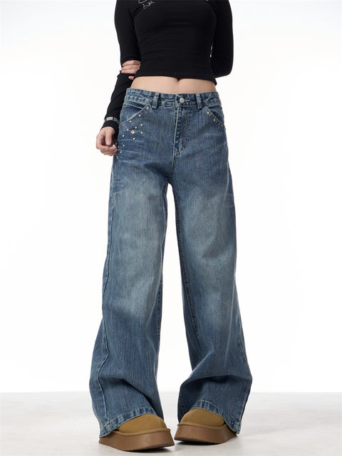 GKIKZ RIVET HIGH WAIST WIDE-LEG JEANS