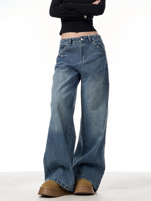 GKIKZ RIVET HIGH WAIST WIDE-LEG JEANS