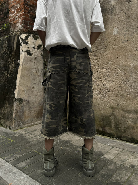Camouflage Overall Raw Edge Jorts