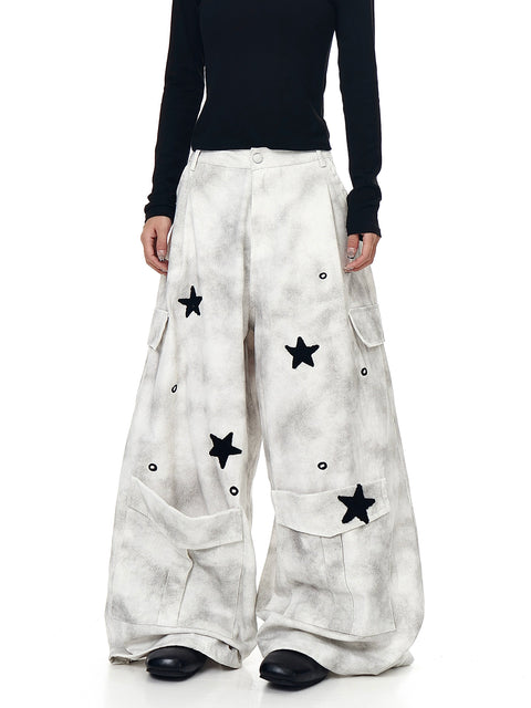 GKIKZ STARFALL DISTRESS WIDE-LEG CARGO PANT