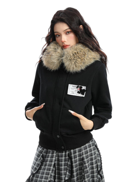 GKIKZ BLOCK CODE FAUX FUR JACKET