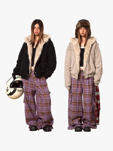 GKIKZ MOUNTAIN CARVING THICKENED FUR JACKET