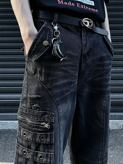 Heavy Duty Multi-Pocket Distressed Baggy Jeans