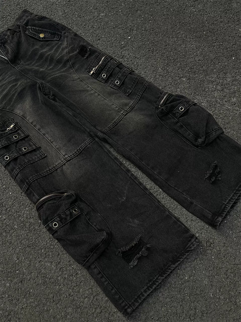 Heavy Duty Multi-Pocket Distressed Baggy Jeans