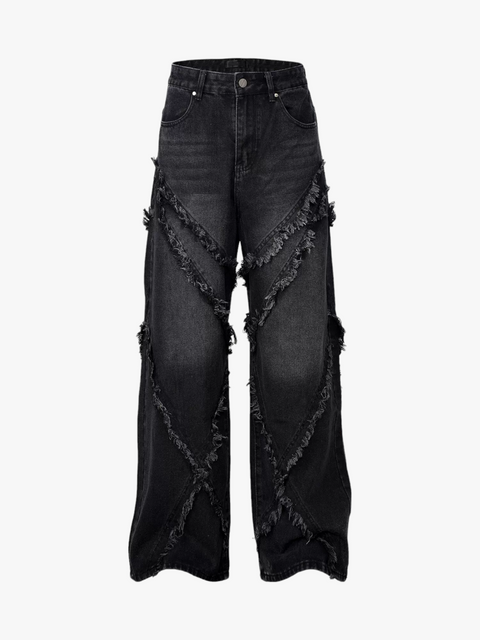 Cross Raw-Edge Baggy Jeans