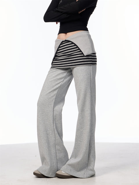 GKIKZ FAKE LAYERED SKIRT FLARE KNITTED PANTS