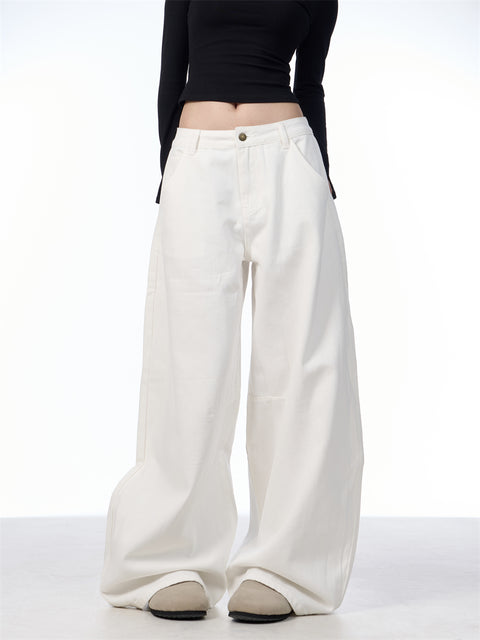 GKIKZ RETRO WHITE RELAXATION SCIMITAR BAGGY PANTS