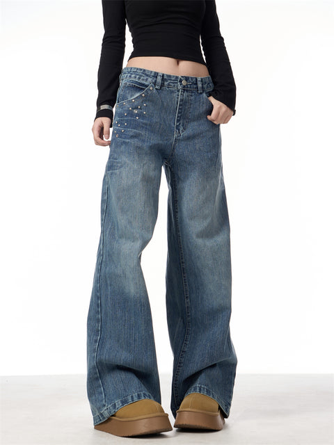 GKIKZ RIVET HIGH WAIST WIDE-LEG JEANS