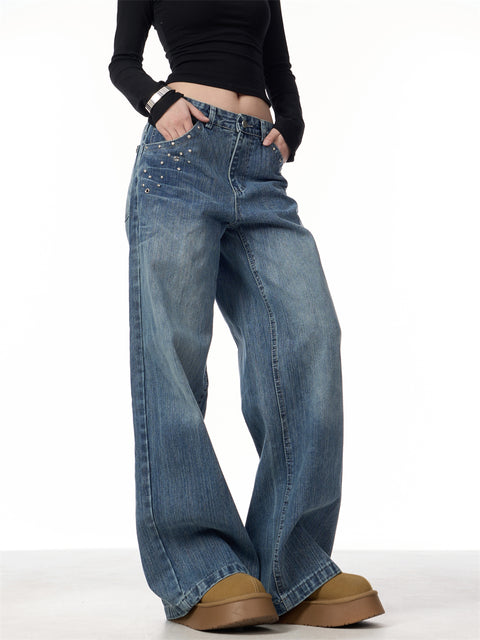 GKIKZ RIVET HIGH WAIST WIDE-LEG JEANS