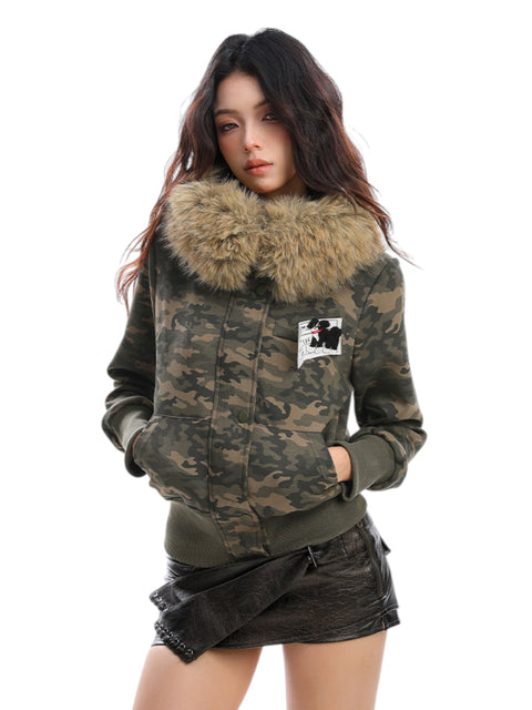 GKIKZ CAMOUFLAGE CODE FAUX FUR JACKET