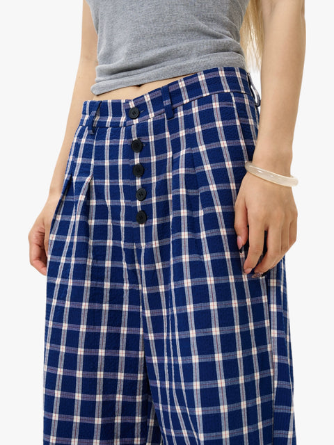 GKIKZ LUSI PLAID WIDE-LEG STRAIGHT PANTS