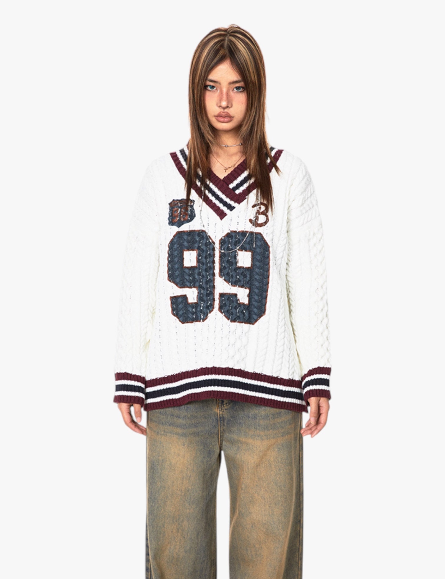 GKIKZ 99 LOOSE FIT CABLE KNITTED SWEATER