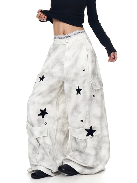 GKIKZ STARFALL DISTRESS WIDE-LEG CARGO PANT