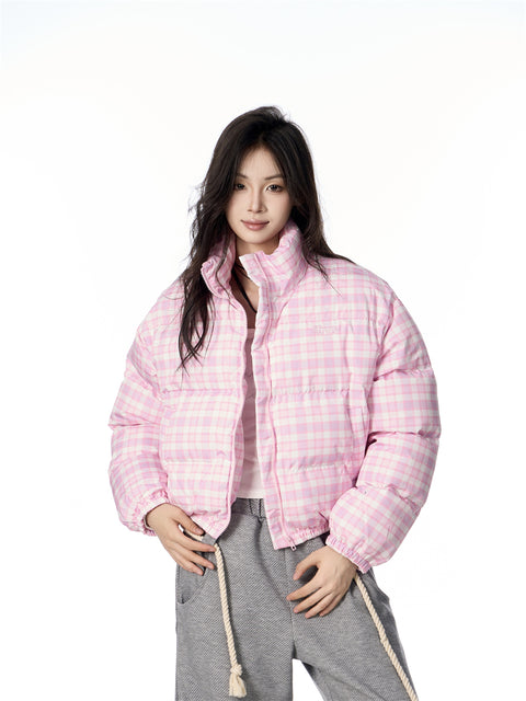 GKIKZ RETRO PLAID SHORT PUFFER JACKET