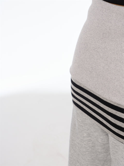 GKIKZ FAKE LAYERED SKIRT FLARE KNITTED PANTS