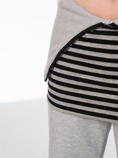 GKIKZ FAKE LAYERED SKIRT FLARE KNITTED PANTS