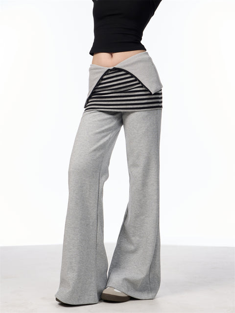 GKIKZ FAKE LAYERED SKIRT FLARE KNITTED PANTS