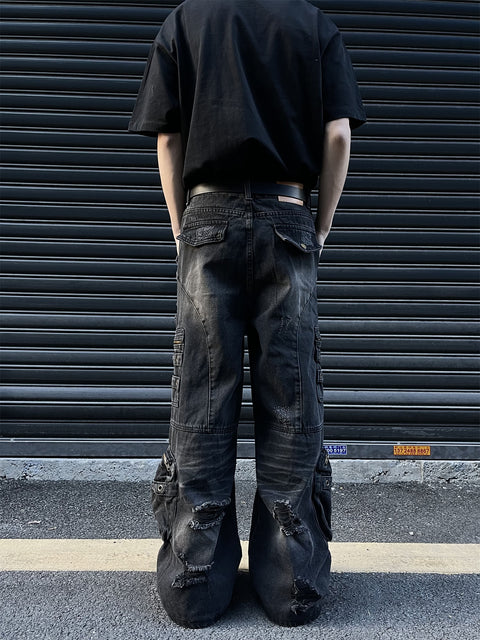 Heavy Duty Multi-Pocket Distressed Baggy Jeans