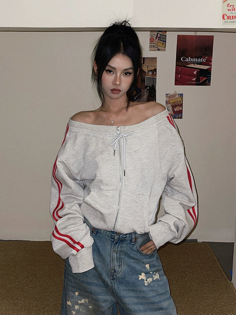 GKIKZ DIAGONAL COLLAR ZIP-UP SWEATSHIRT