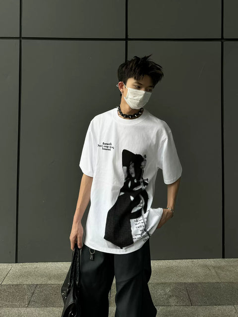 GKIKZ BLUR SWORD PLAY DROP SHOULDER TEES
