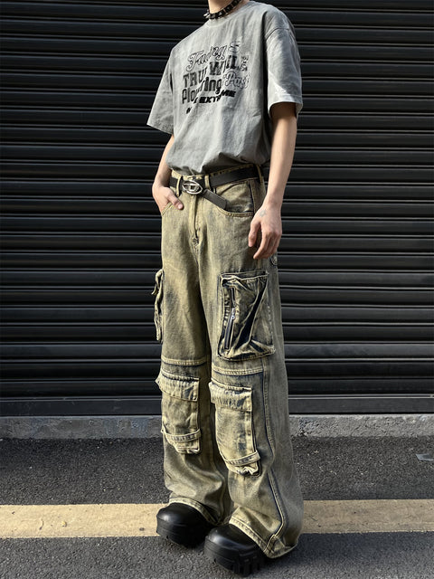Saturated Dull Pockets Denim Baggy Jeans