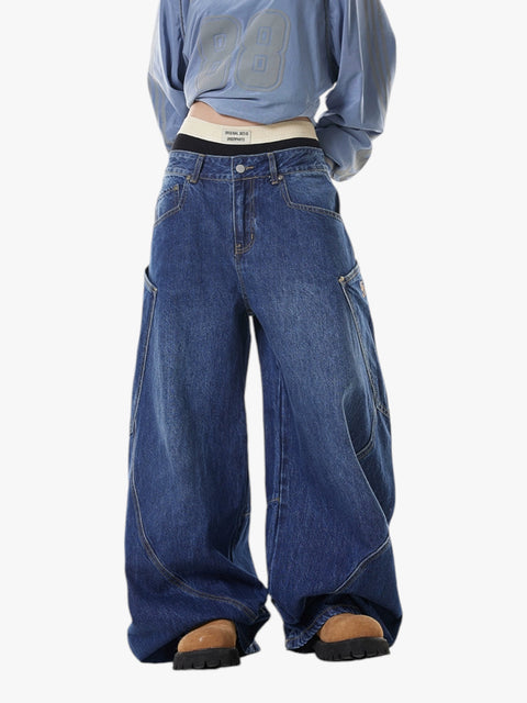 GKIKZ BIG POCKET SCIMITAR BAGGY JEANS