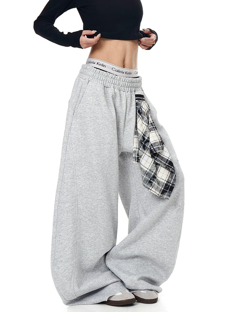 GKIKZ DETACHABLE PLAID SCARF LOOSE WIDE-LEG PANT