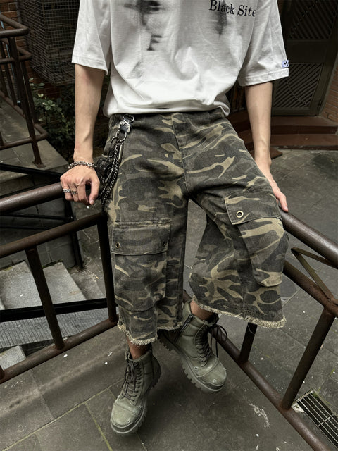 Camouflage Overall Raw Edge Jorts