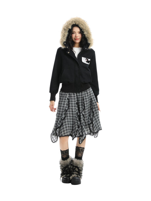 GKIKZ BLOCK CODE FAUX FUR JACKET