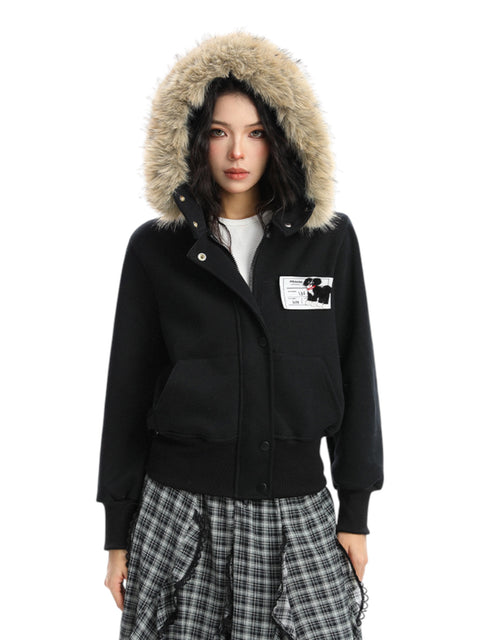 GKIKZ BLOCK CODE FAUX FUR JACKET