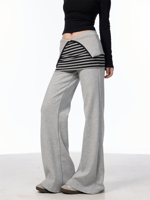 GKIKZ FAKE LAYERED SKIRT FLARE KNITTED PANTS