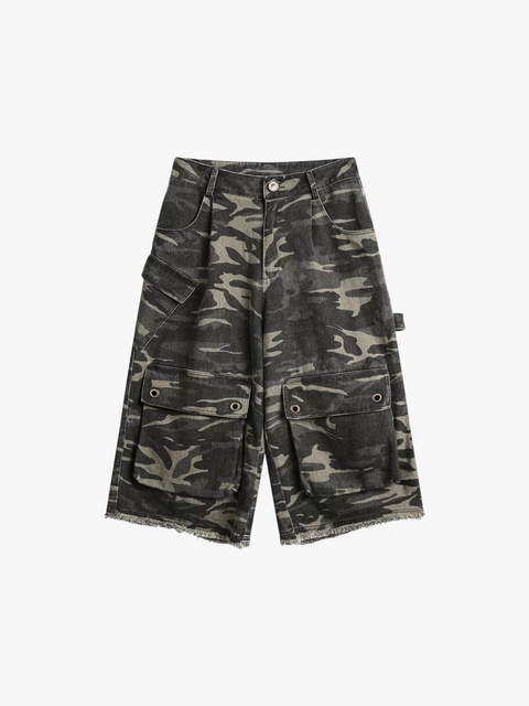 Camouflage Overall Raw Edge Jorts