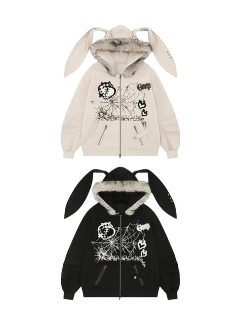 GKIKZ BIG-EARS BUNNY FUR ZIP-UP HOODIE