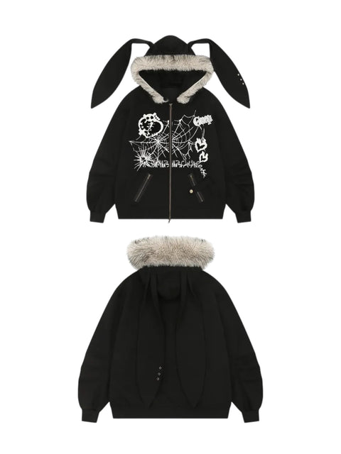 GKIKZ BIG-EARS BUNNY FUR ZIP-UP HOODIE