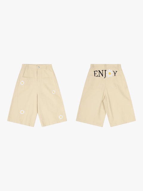 GKIKZ ENJOY DAISY EMBROIDERED WID-LEG JORTS