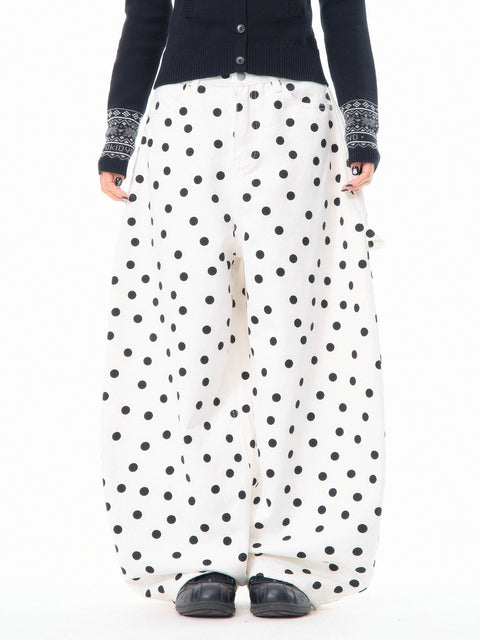 Heart Shaped Back-Pocket Polka Dot Wide-Leg Pant