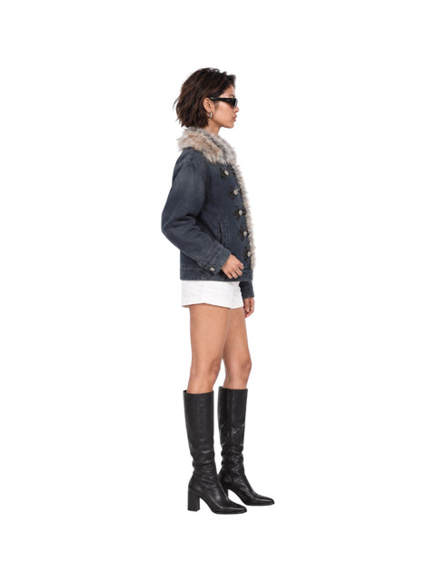 Faux-Fur Trim Denim Toggle Jacket