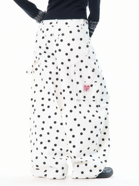 Heart Shaped Back-Pocket Polka Dot Wide-Leg Pant