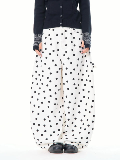 Heart Shaped Back-Pocket Polka Dot Wide-Leg Pant