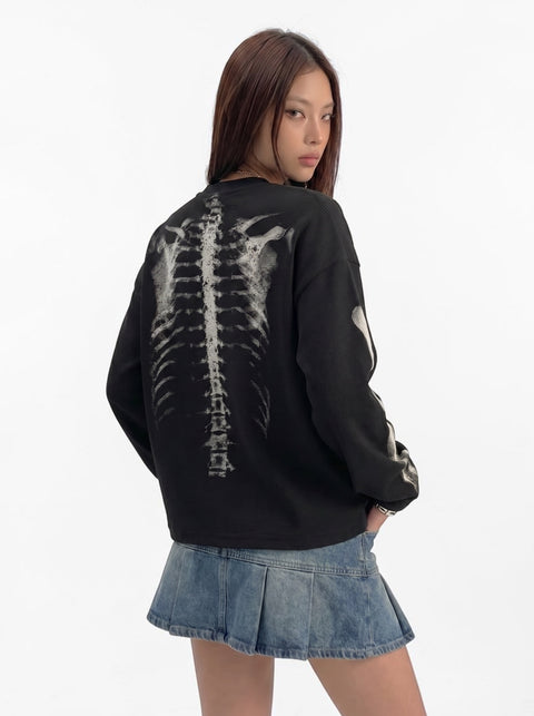 Skeleton Cotton Waffle Sweatshirt