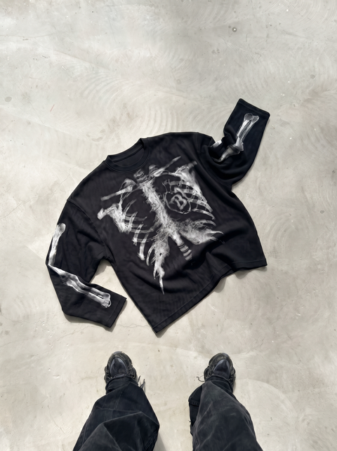 Skeleton Cotton Waffle Sweatshirt