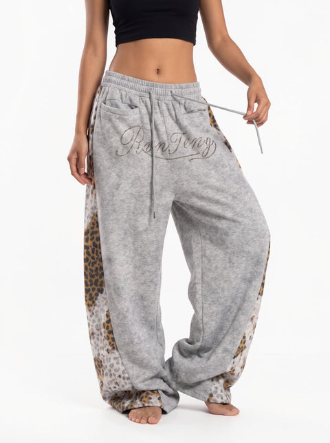 Leopard Patchwork Rivet Sweatpant