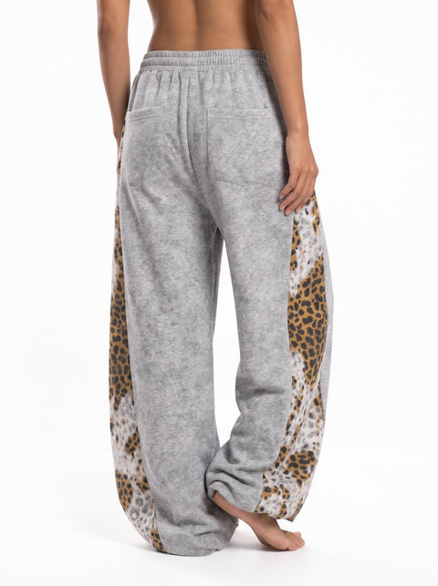 Leopard Patchwork Rivet Sweatpant