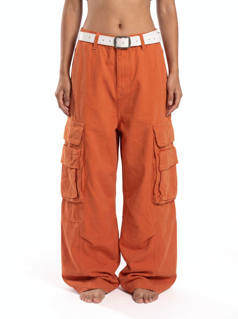 Deconstructed Orange Multi-Pocket Utility Pant
