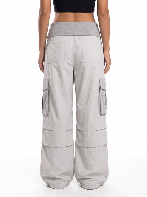 Big-Pocket Foldable Waist Wide-Leg Cargo Pant