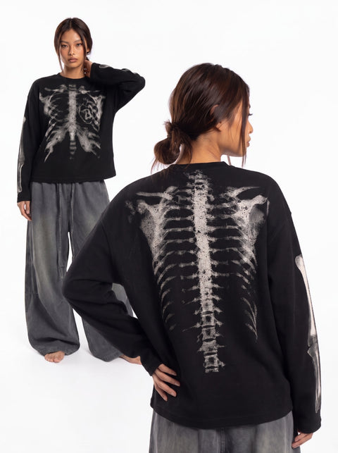 Skeleton Cotton Waffle Sweatshirt