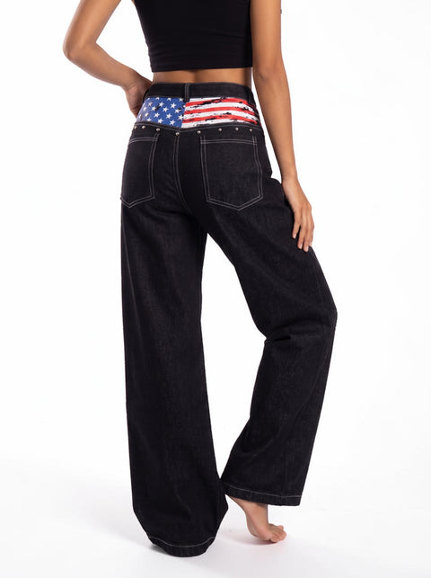 "Proud Eagle" Raw Denim Wide-Leg Jeans