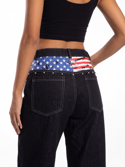 "Proud Eagle" Raw Denim Wide-Leg Jeans