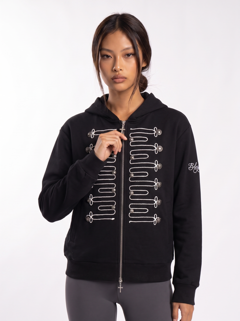 Double-Breasted Embroidered Hooded Cardigan