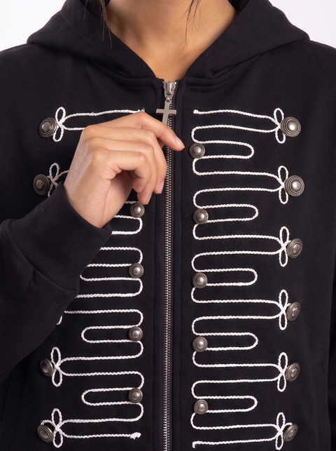 Double-Breasted Embroidered Hooded Cardigan